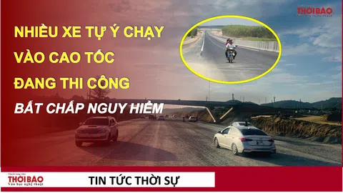 Bất chấp nguy hiểm, nhiều xe tự ý chạy vào cao tốc đang thi công