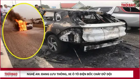 Nghệ An: Đang lưu thông xe ôtô điện bốc cháy dữ dội