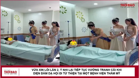 Vừa xin lỗi lần 2, Ý Nhi lại tiếp tục vướng tranh cãi khi diện đầm dạ hội đi từ thiện tại một bệnh viện thẩm mỹ