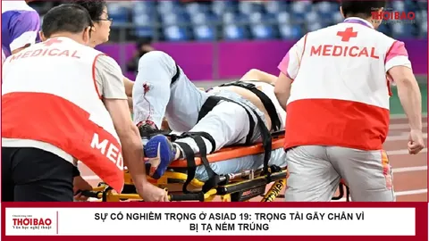 Sự cố nghiêm trọng ở Asiad 19: Trọng tài gãy chân vì bị tạ ném trúng