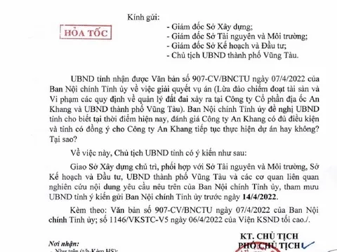 Bà Rịa-Vũng Tàu: Xem xét việc tiếp tục triển khai dự án Metropolitan của Công ty An Khang