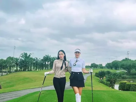 Ngôi sao Hương Giang đọ sắc với Hoa hậu Phạm Hương trên sân golf